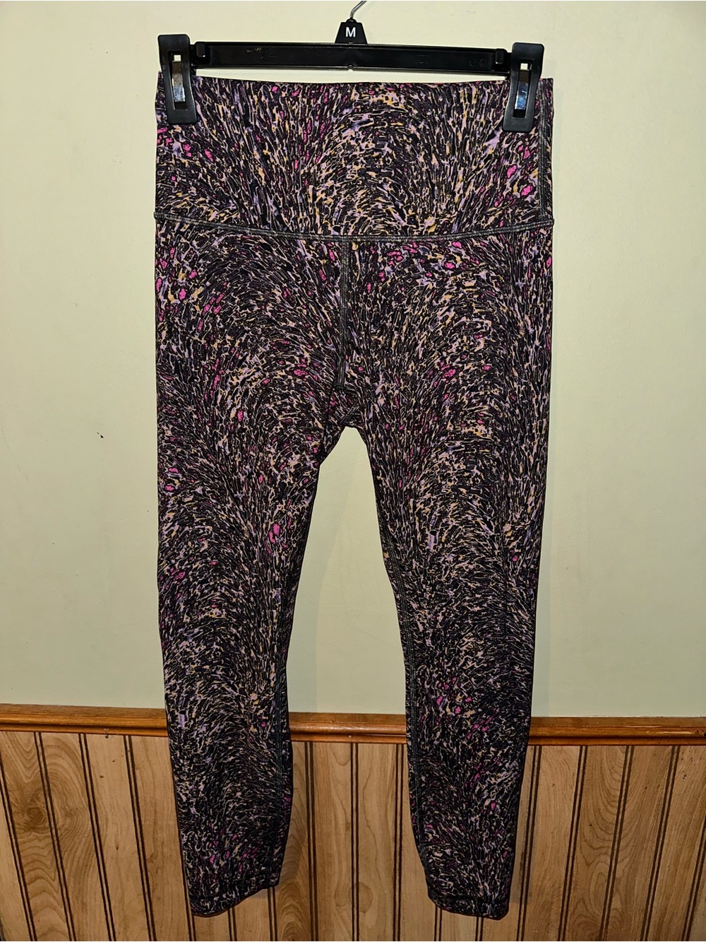 lululemon athletica Black Leggings with Pink and Cream Speckle Print